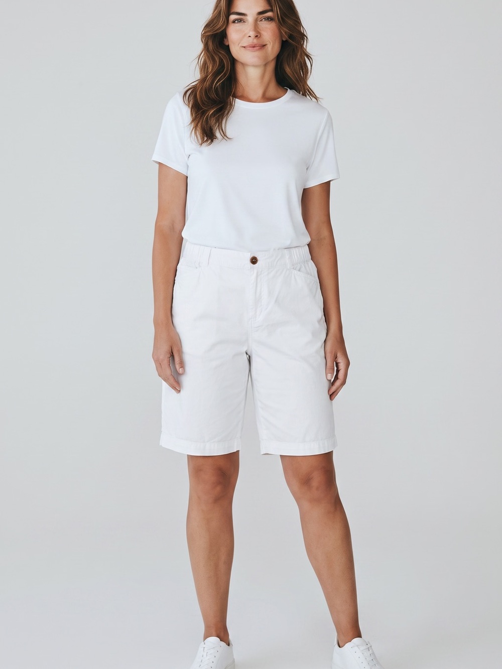 intro. White High-Waist Mid-Length Women's Shorts 98% cotton
